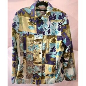 Allison Daley Womens Jacket Size 12 Button Front Hand Pockets Green Floral NWOT